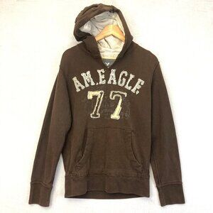 Vintage Y2K American Eagle Hoodie Sweatshirt Mens Small Distressed Brown Grunge